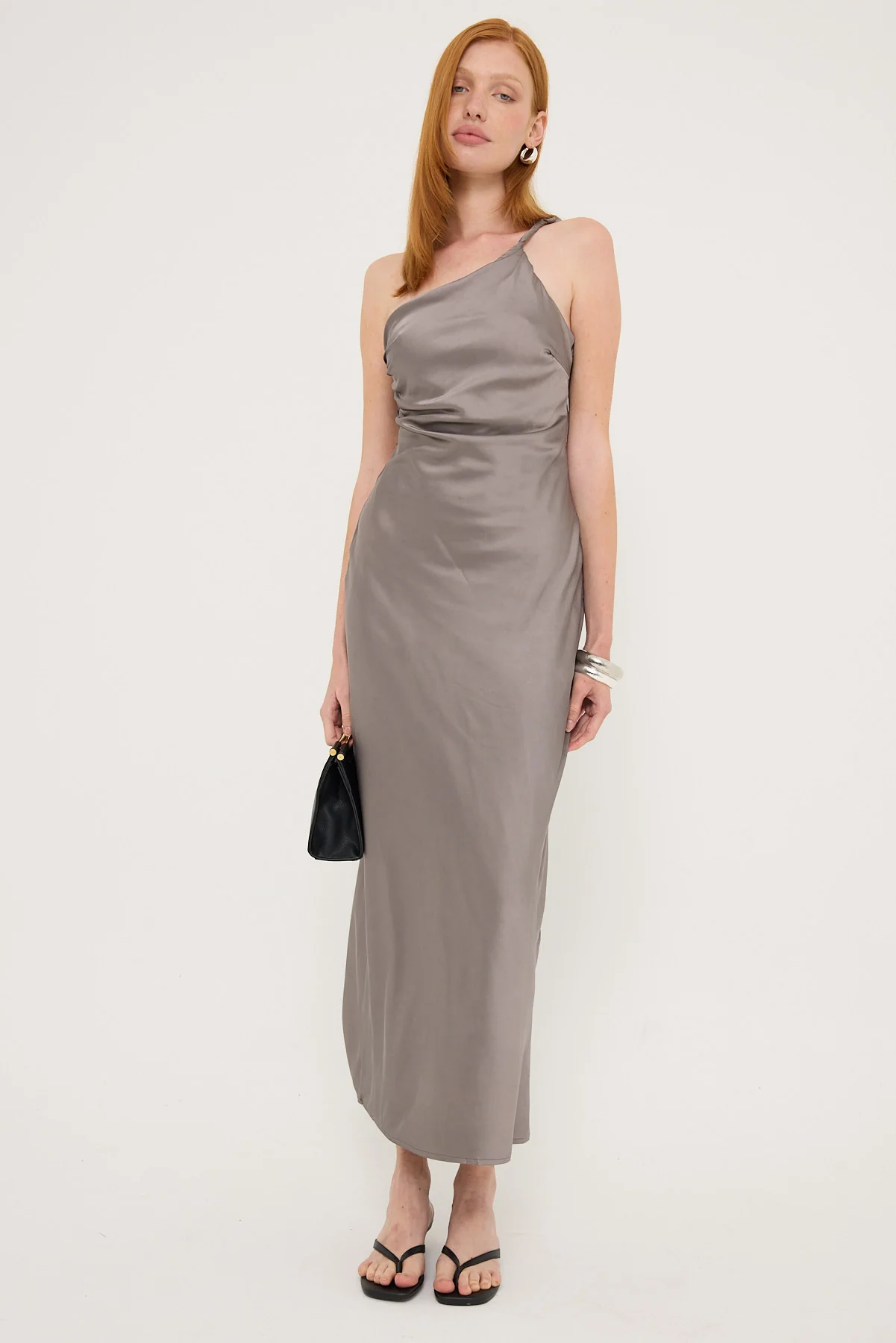 Luck & Trouble Amara Twist Shoulder Maxi Dress Charcoal
