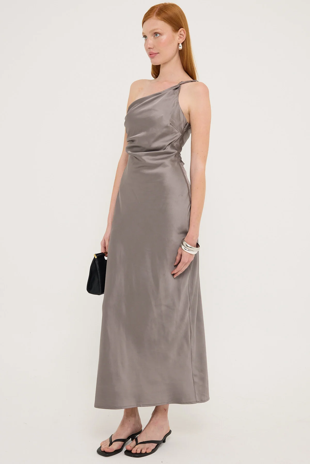 Luck & Trouble Amara Twist Shoulder Maxi Dress Charcoal - Image 3