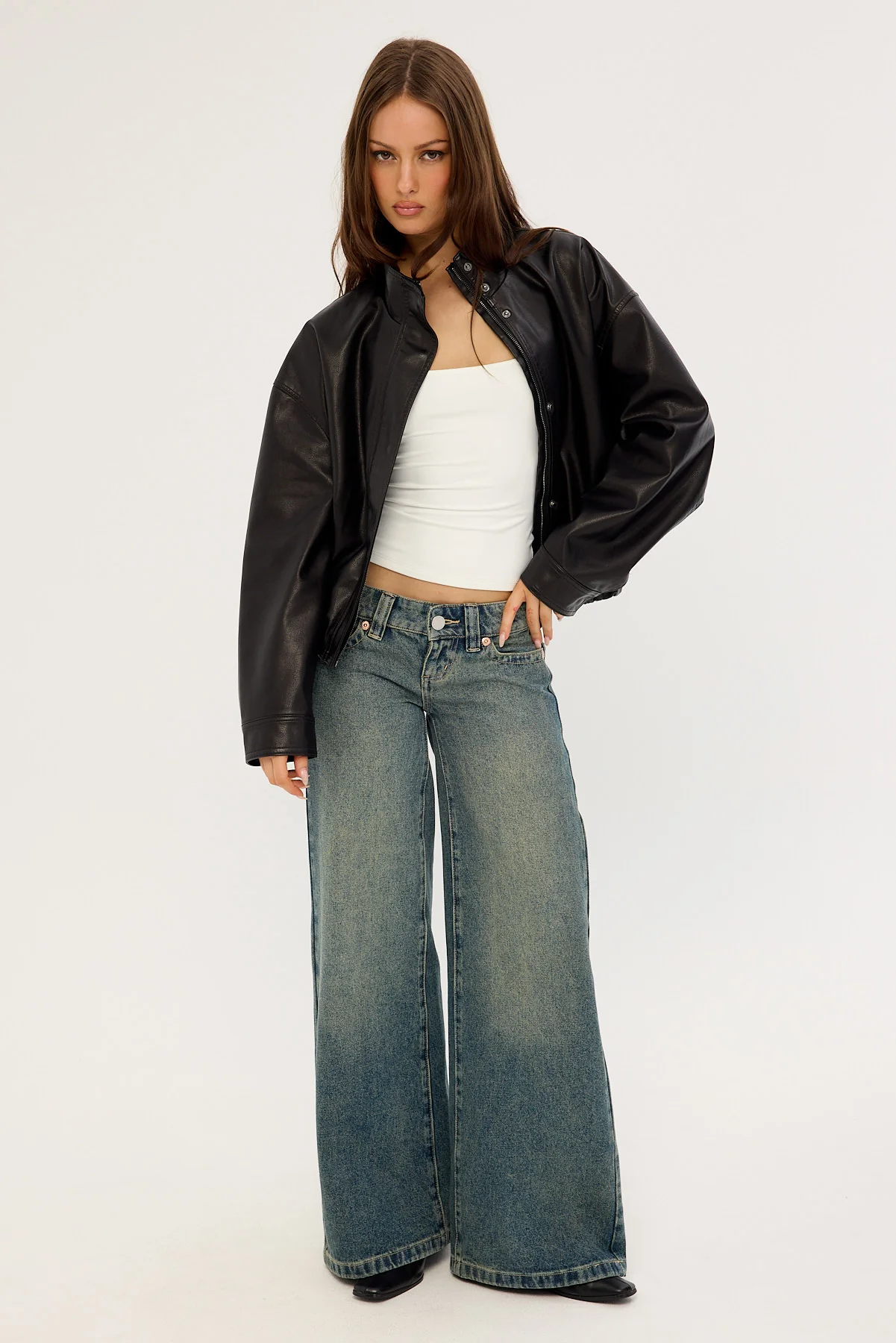 Luck & Trouble Amerie Funnel Neck PU Jacket Black - Image 7