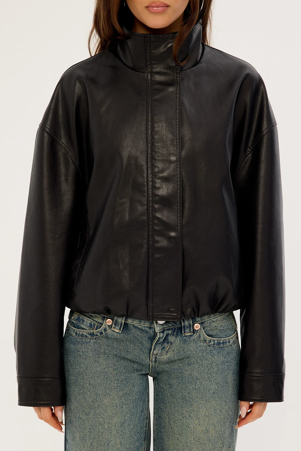 Luck & Trouble Amerie Funnel Neck PU Jacket Black - Image 9
