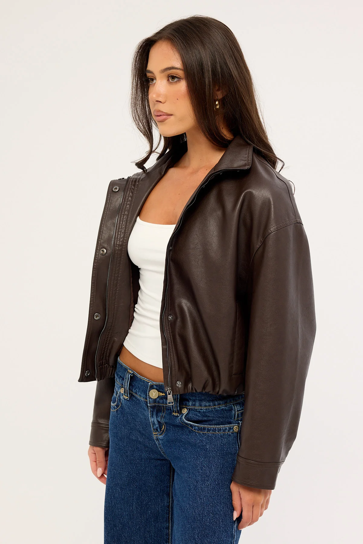 Luck & Trouble Amerie Funnel Neck PU Jacket Brown - Image 4