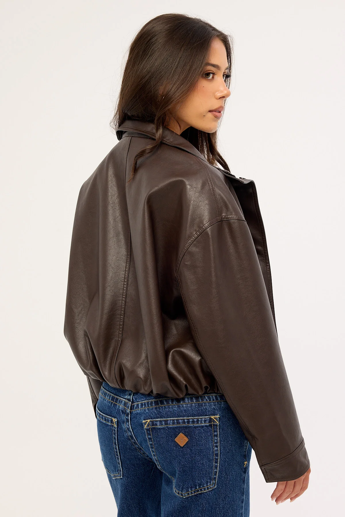 Luck & Trouble Amerie Funnel Neck PU Jacket Brown - Image 5
