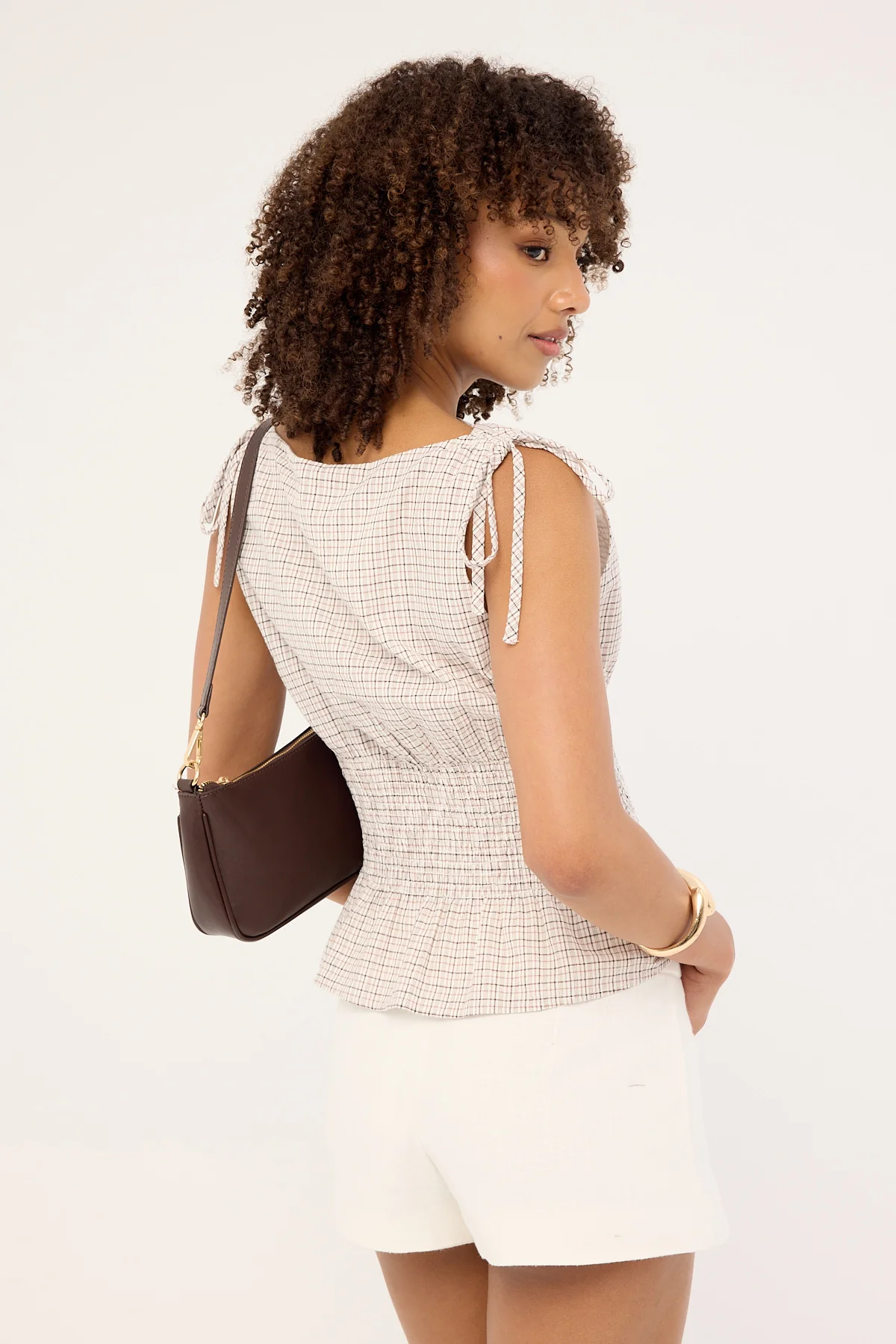 Luck & Trouble Andie Ruched Tie Top Brown - Image 3