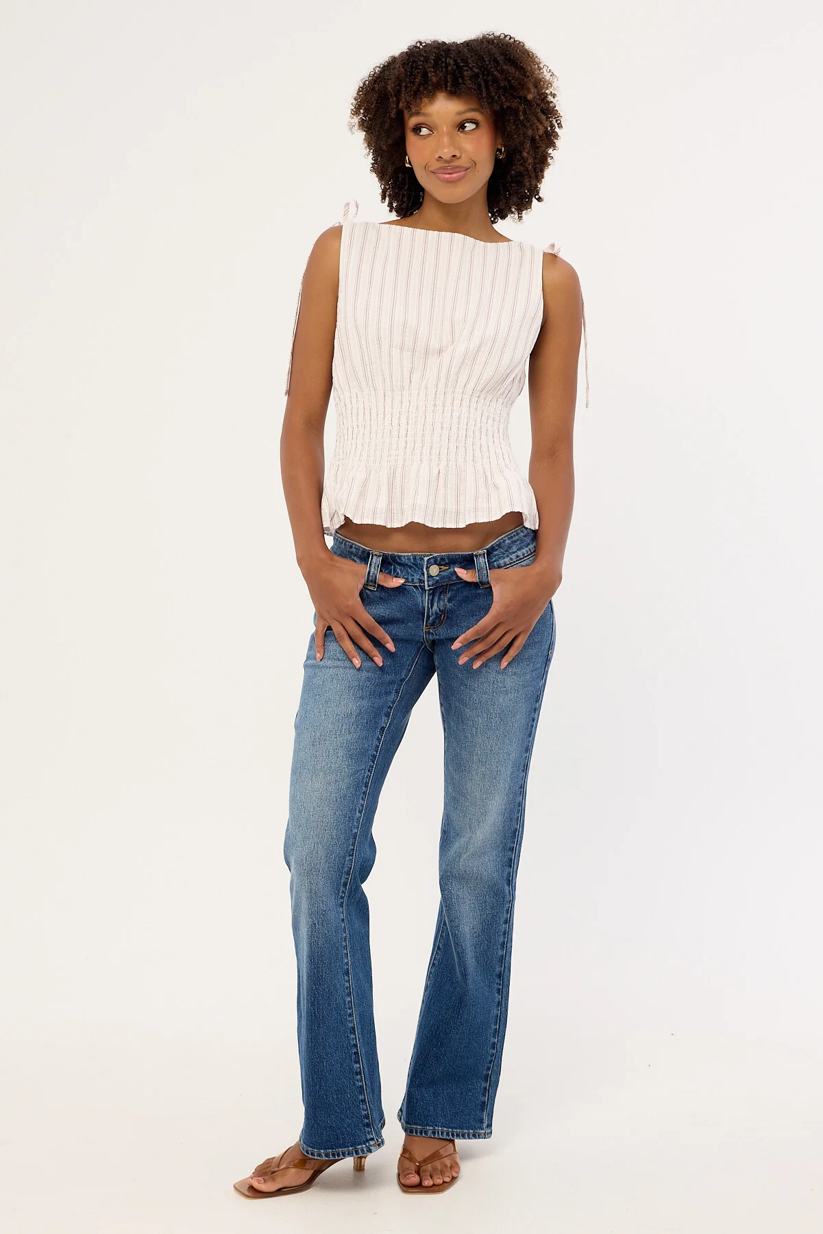 Luck & Trouble Andie Ruched Tie Top Pink Stripe - Image 3