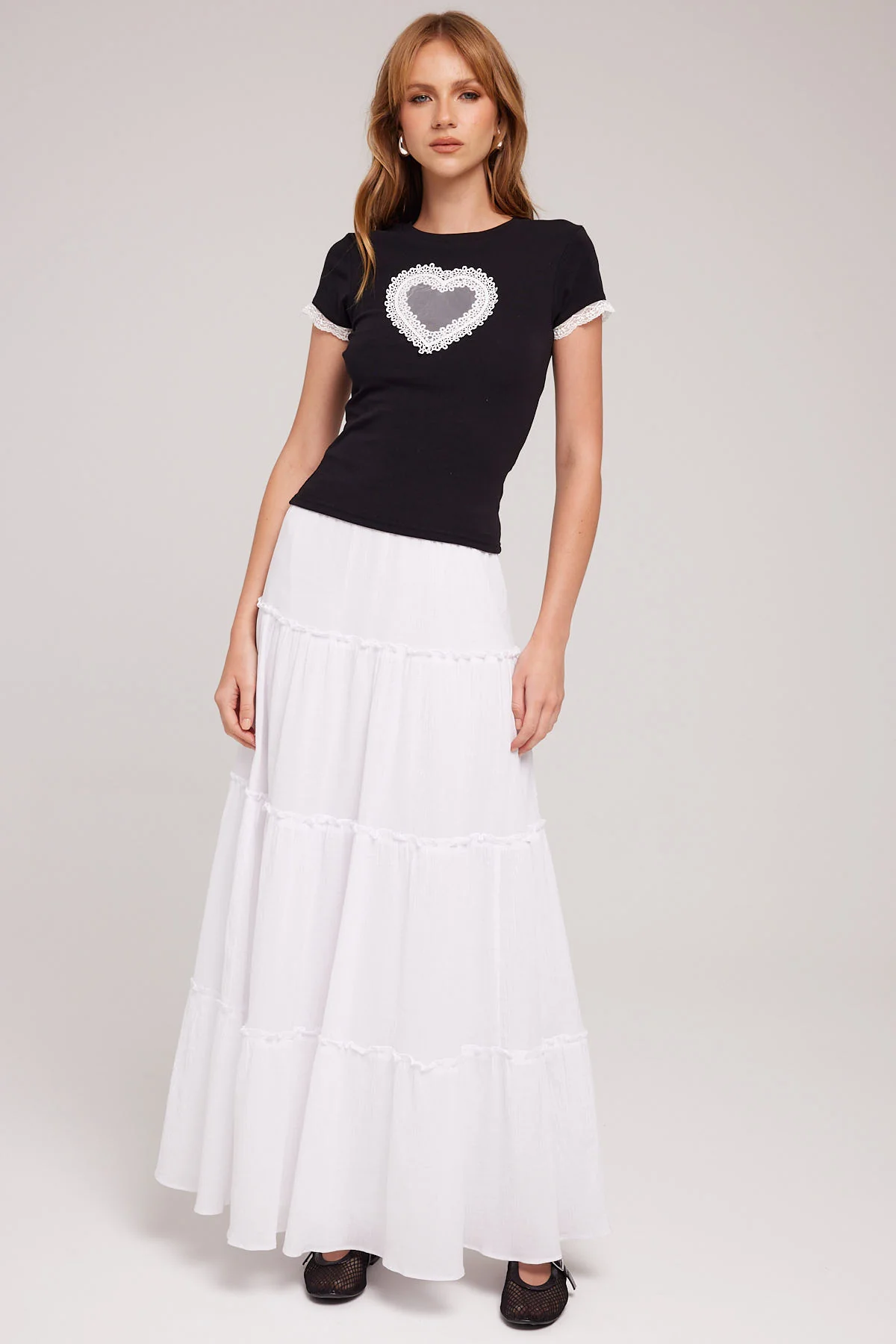 Luck & Trouble Angel Heart Longline Baby Tee Black - Image 2