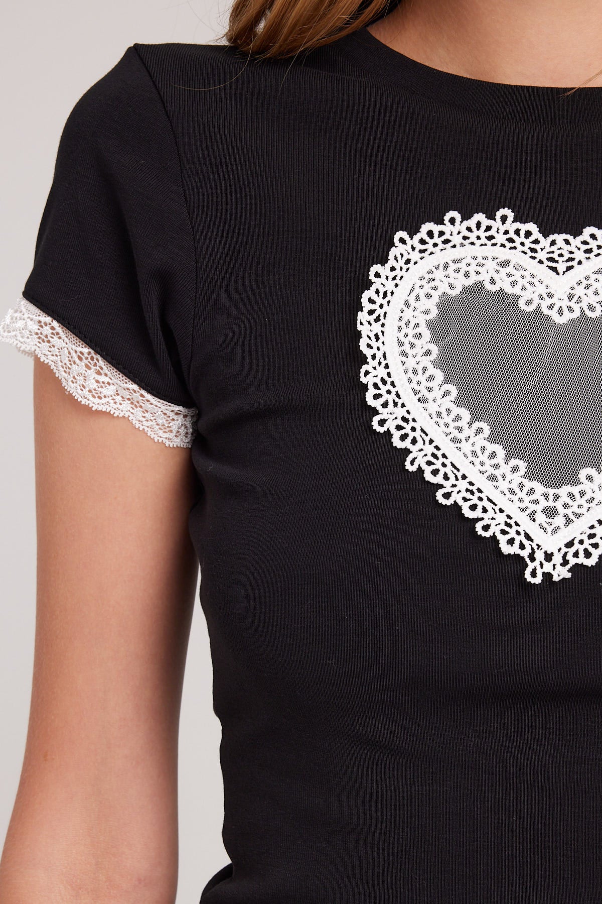 Luck & Trouble Angel Heart Longline Baby Tee Black - Image 5