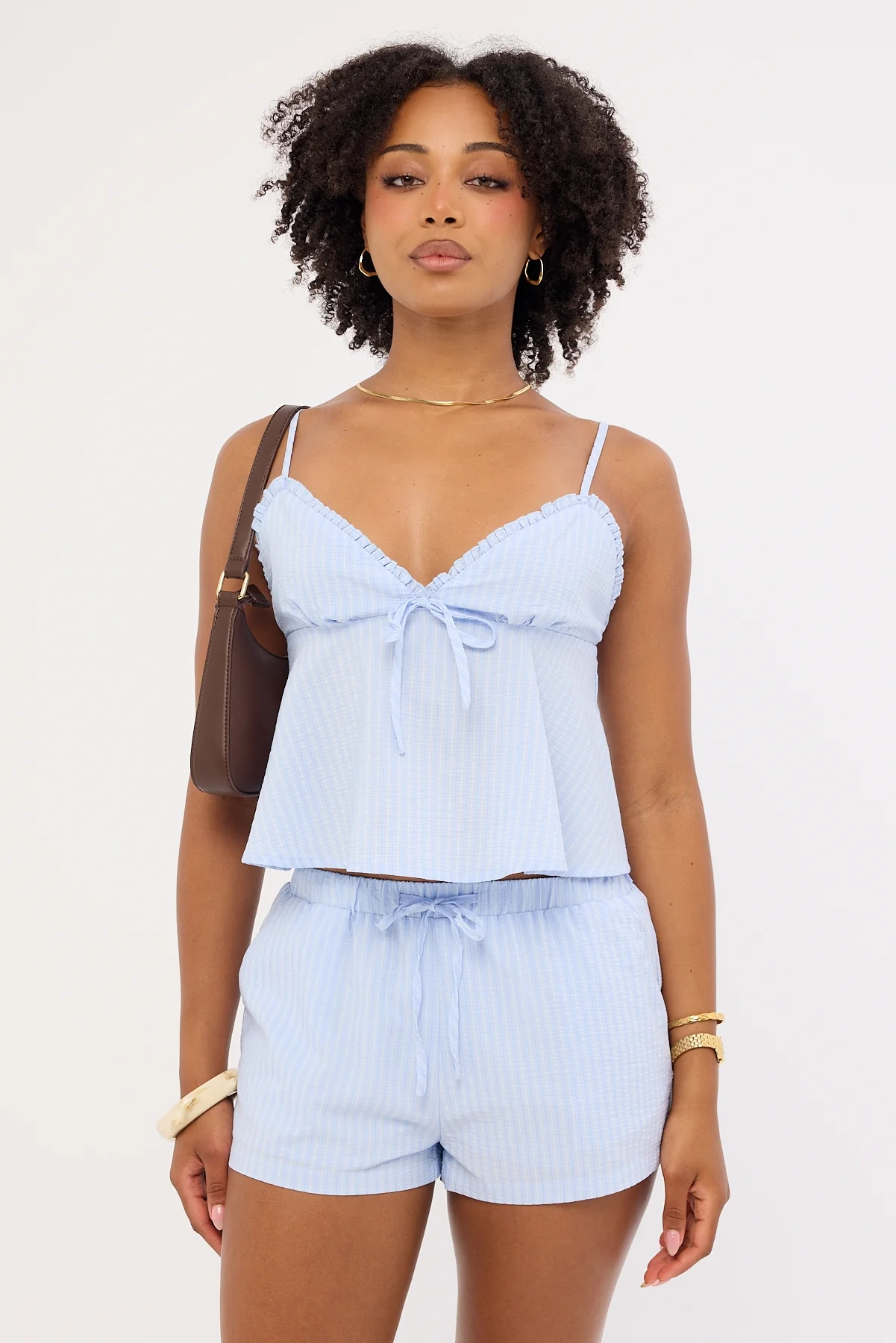 Luck & Trouble Ari Stripe Elasticated Mid Rise Short Blue Stripe - Image 2
