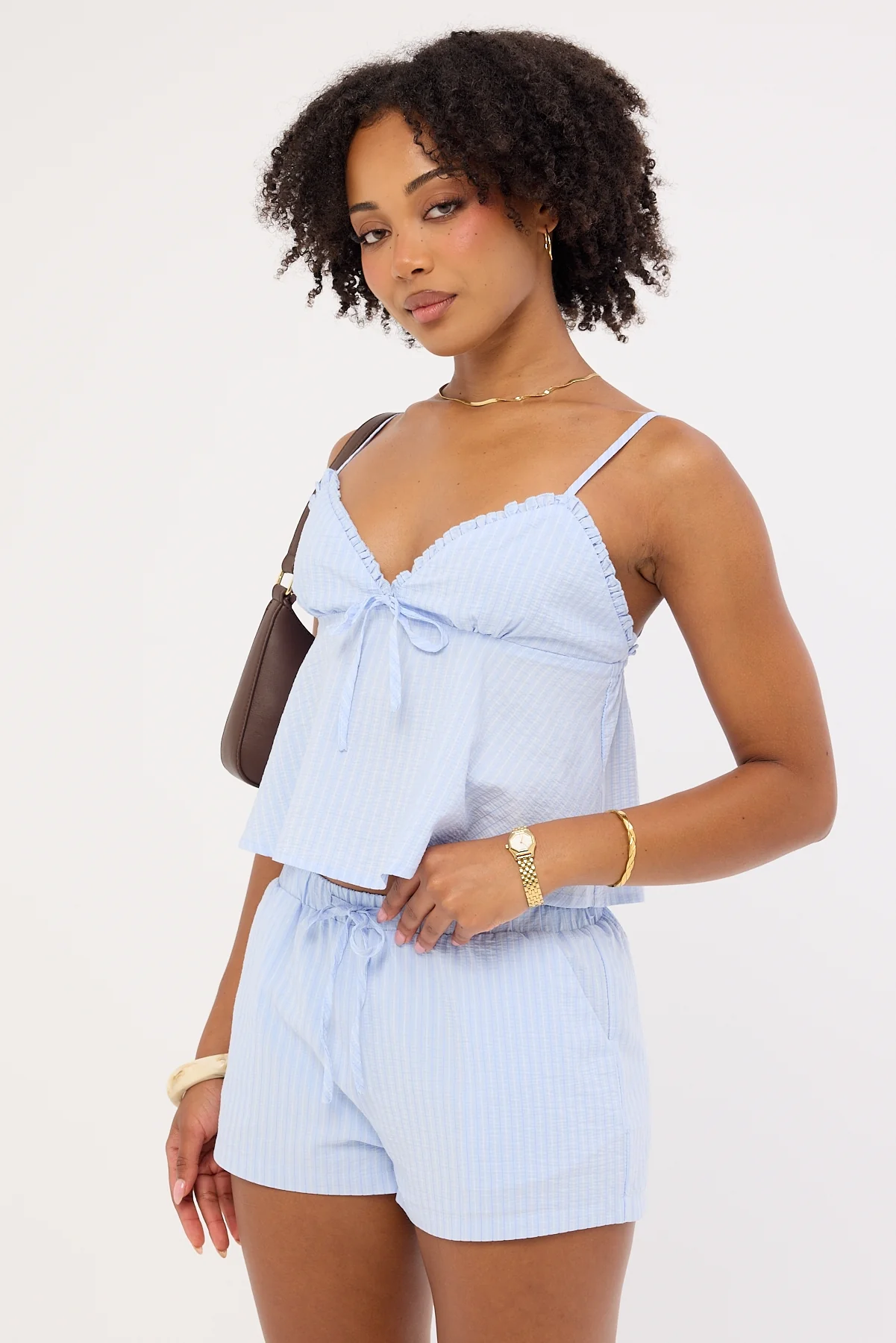 Luck & Trouble Ari Stripe Elasticated Mid Rise Short Blue Stripe - Image 3