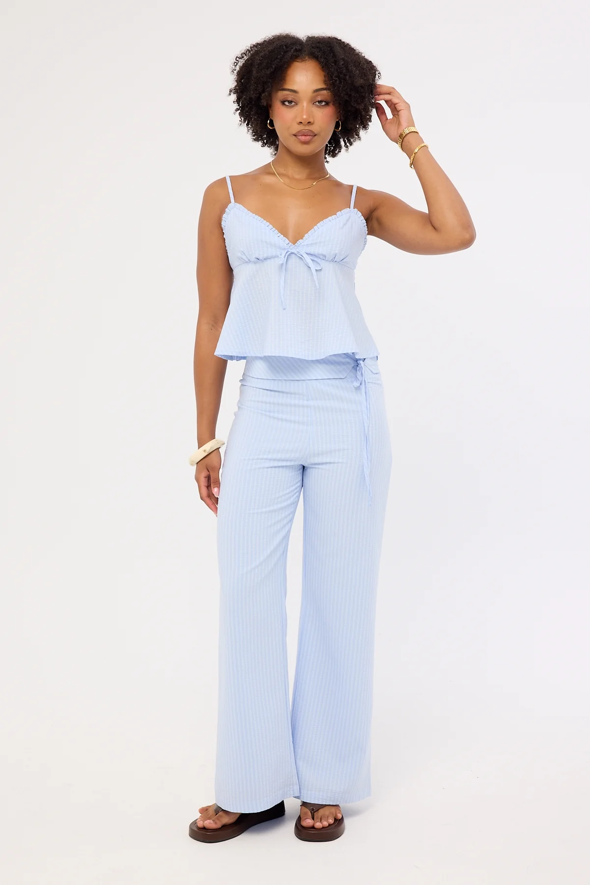Luck & Trouble Ari Stripe Tie Side Pant Blue Stripe