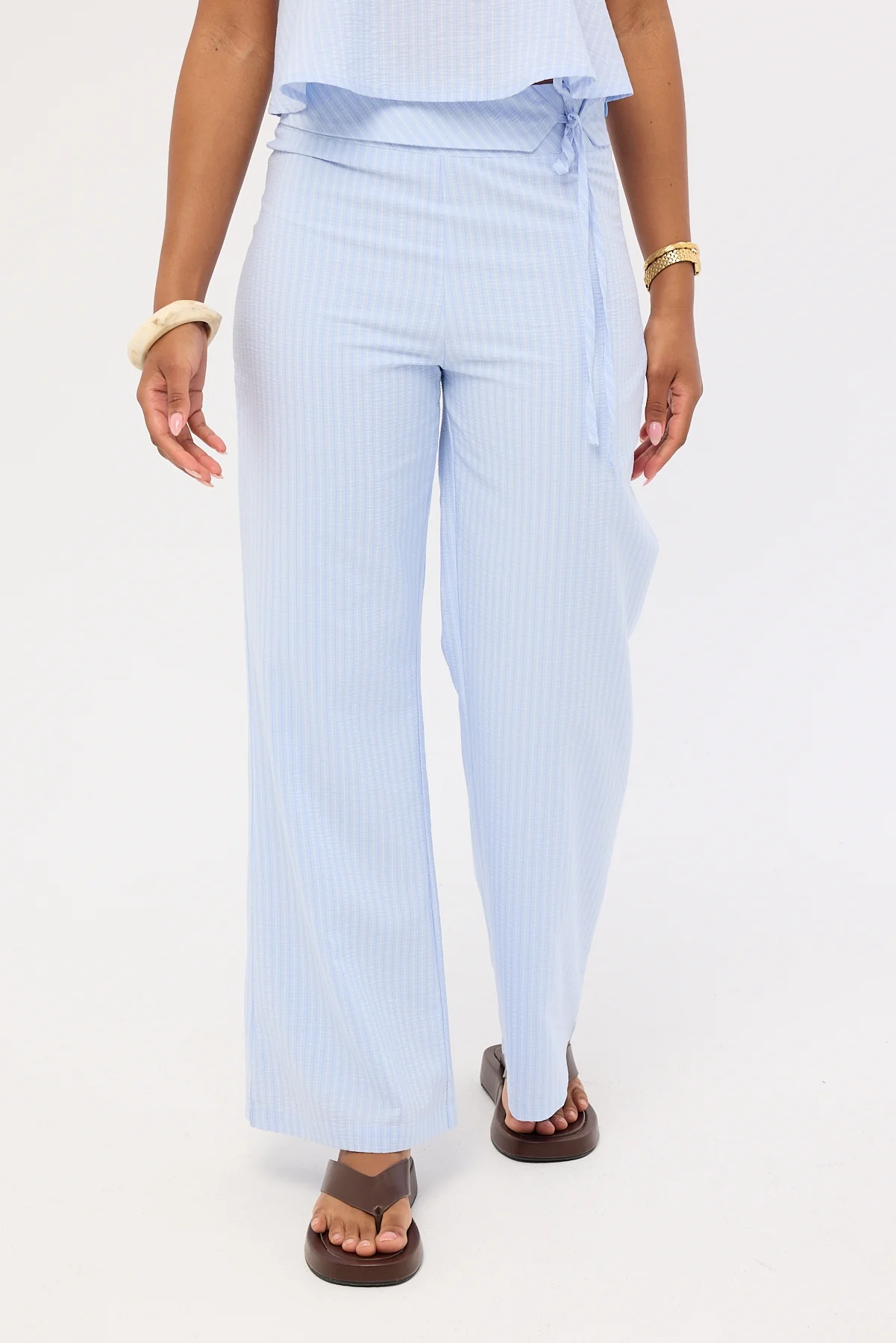 Luck & Trouble Ari Stripe Tie Side Pant Blue Stripe - Image 2