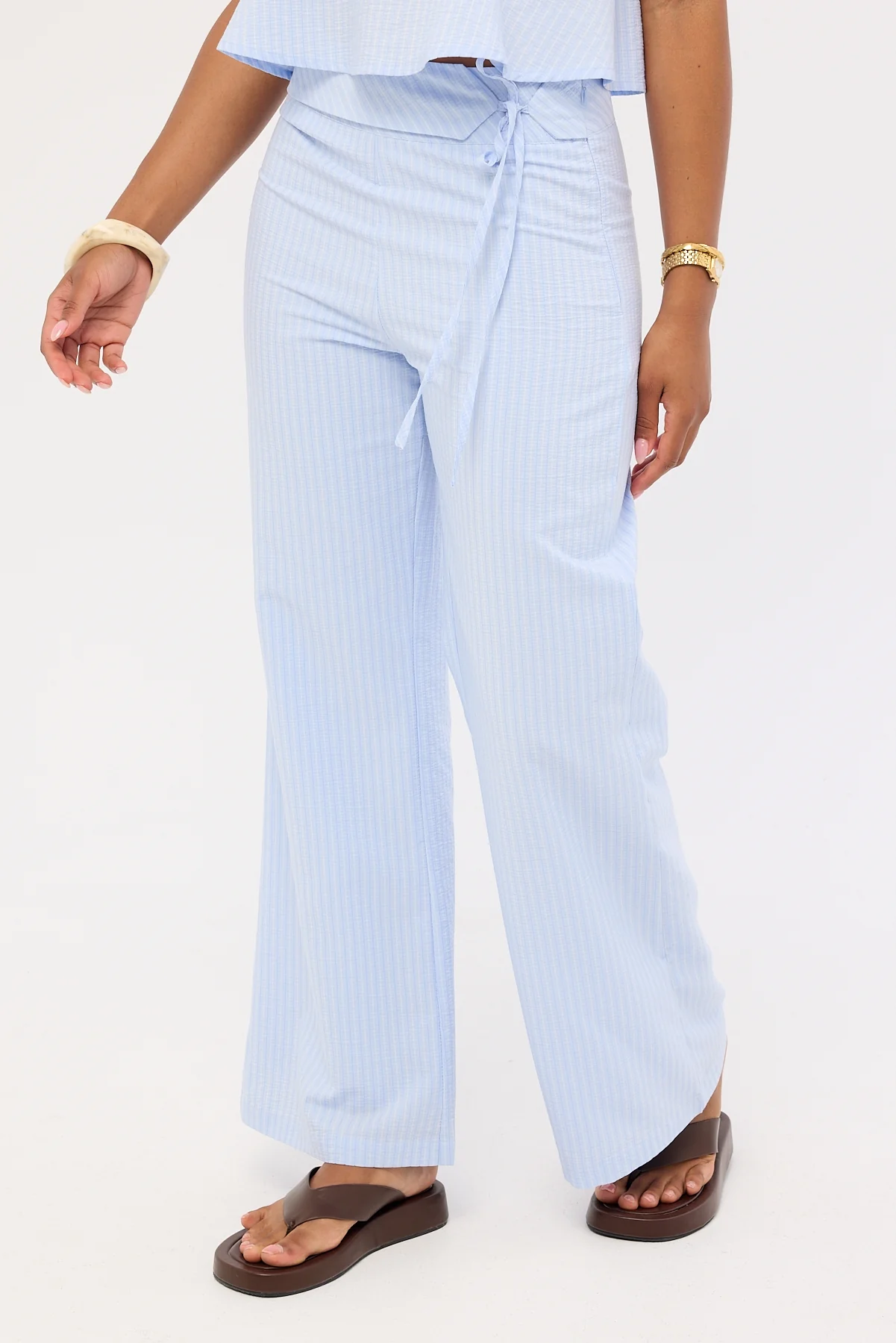 Luck & Trouble Ari Stripe Tie Side Pant Blue Stripe - Image 3