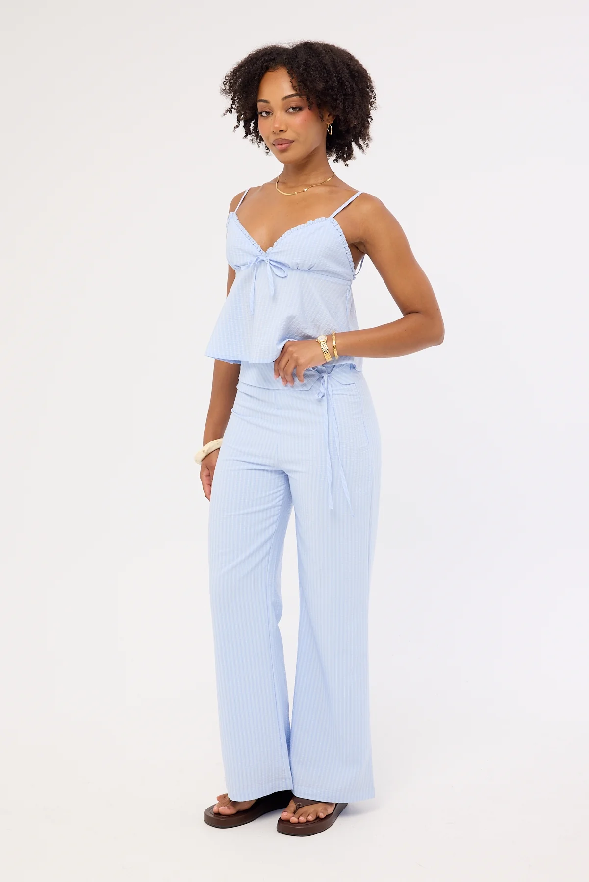 Luck & Trouble Ari Stripe Tie Side Pant Blue Stripe - Image 4