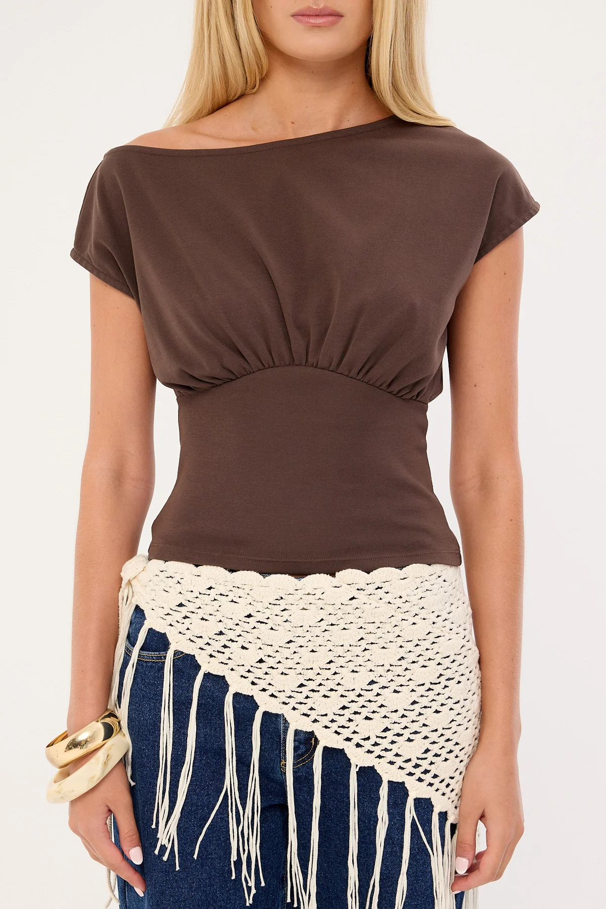 Luck & Trouble Asta Cinched Waist T-shirt Brown - Image 5