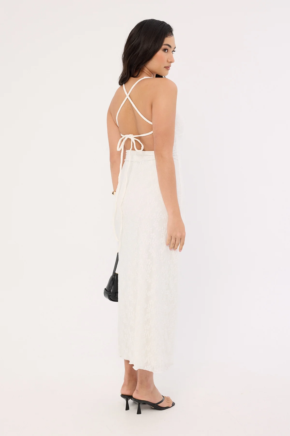 Luck & Trouble Aster Halter Tie Back Maxi Dress White - Image 6