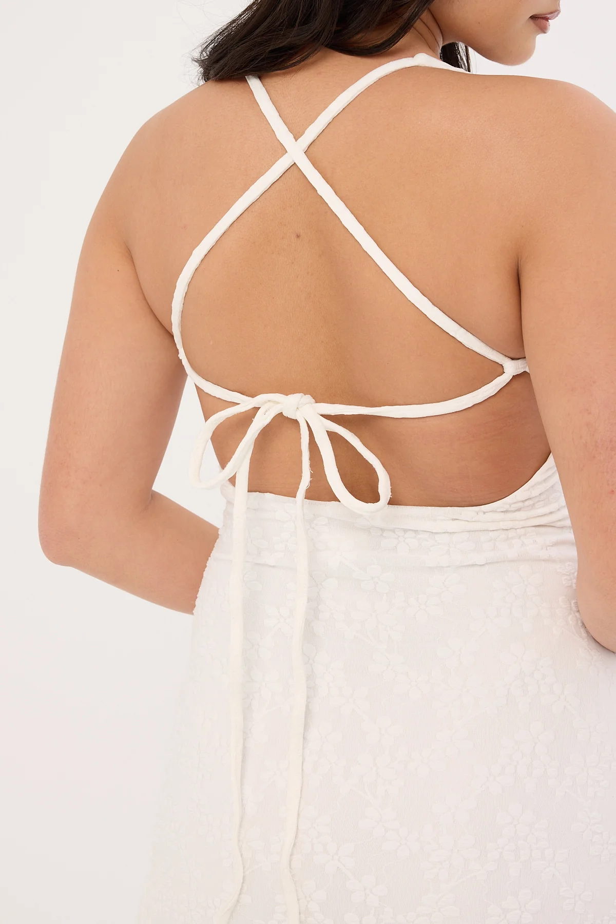 Luck & Trouble Aster Halter Tie Back Maxi Dress White - Image 7
