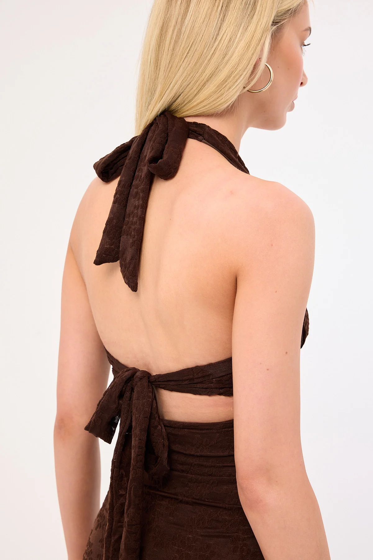 Luck & Trouble Aster Halter Tie Back Mini Dress Brown - Image 6