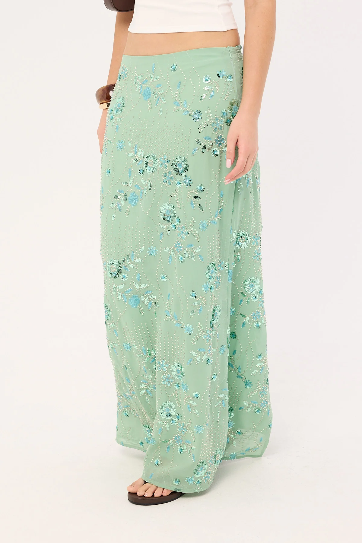 Luck & Trouble Avenia Sequin Maxi Skirt Teal - Image 7