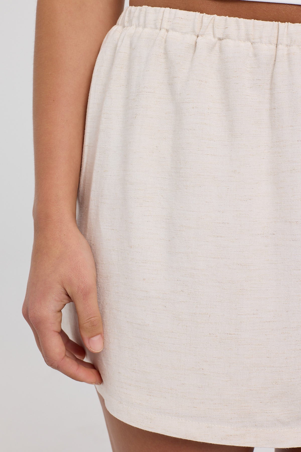 Luck & Trouble Avery Mid Rise Elasticated Mini Skirt Oatmeal - Image 5