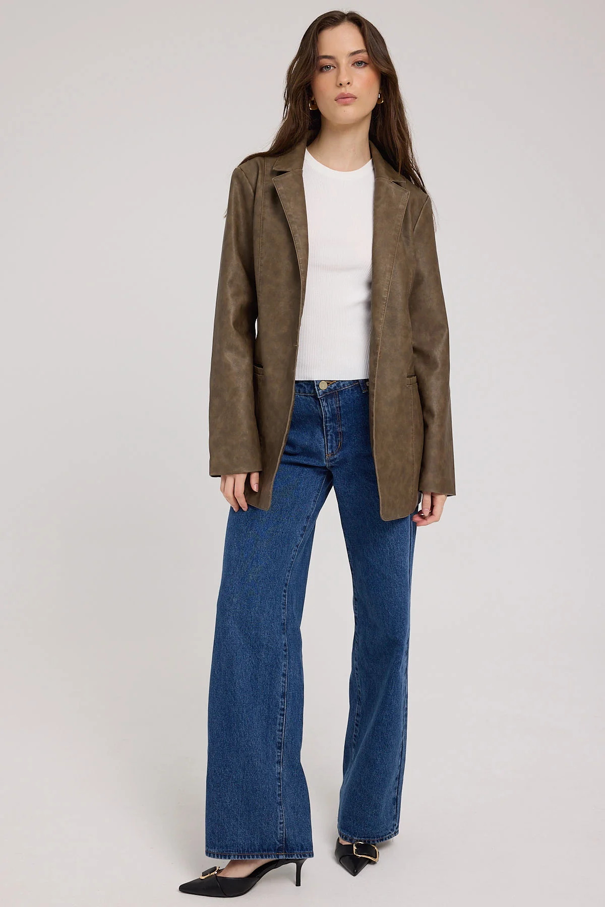Luck & Trouble Baylor Textured PU Blazer Washed Brown - Image 2