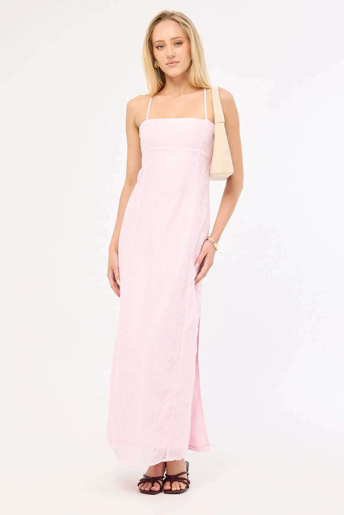 Luck & Trouble Belle Lace Up Back Maxi Dress Pink - Image 2