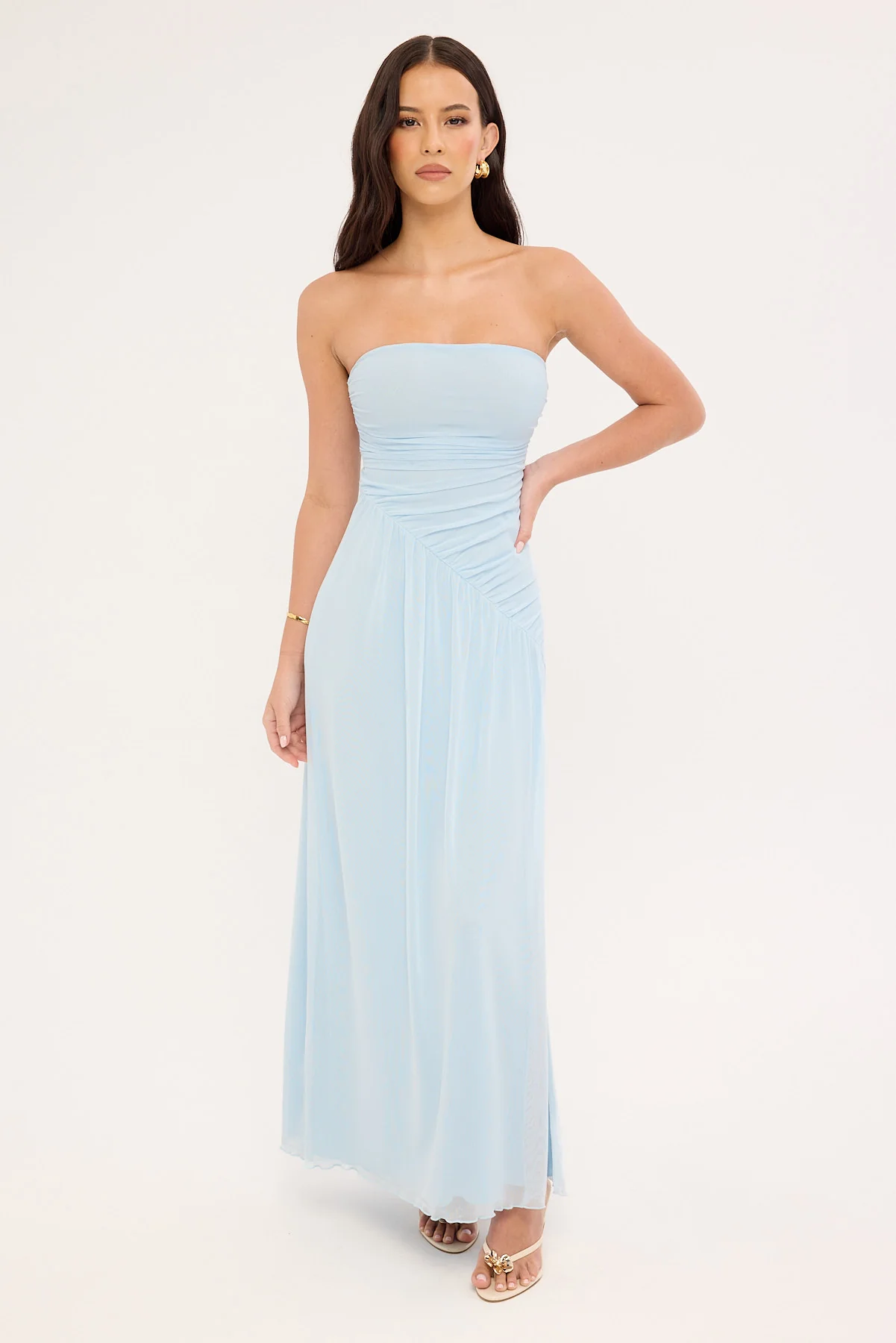 Luck & Trouble Benny Mesh Strapless Maxi Dress Blue