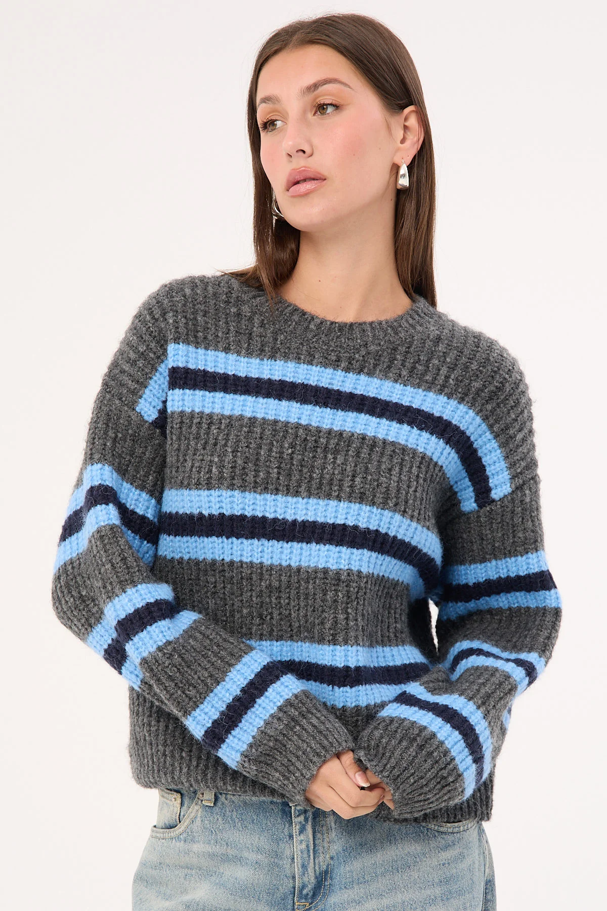 Luck & Trouble Bentley Stripe Knit Jumper Charcoal