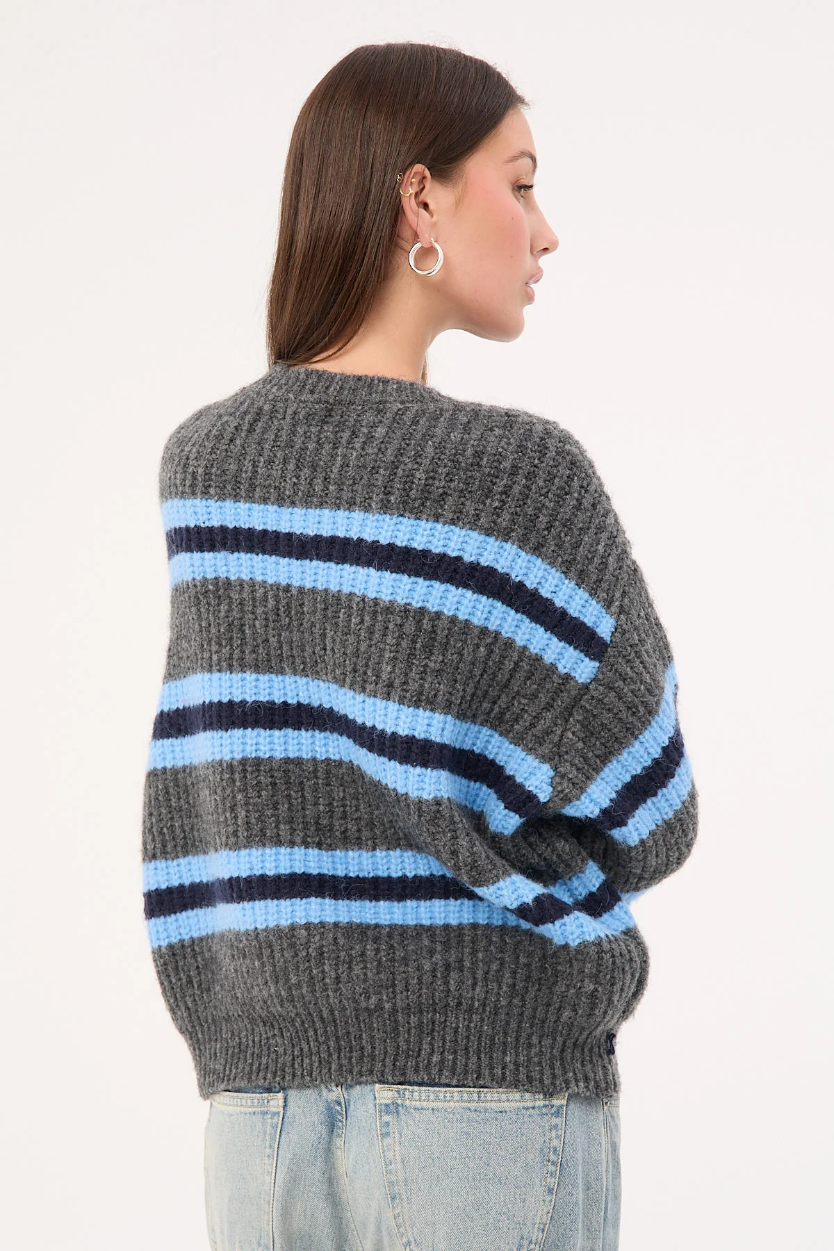 Luck & Trouble Bentley Stripe Knit Jumper Charcoal - Image 5