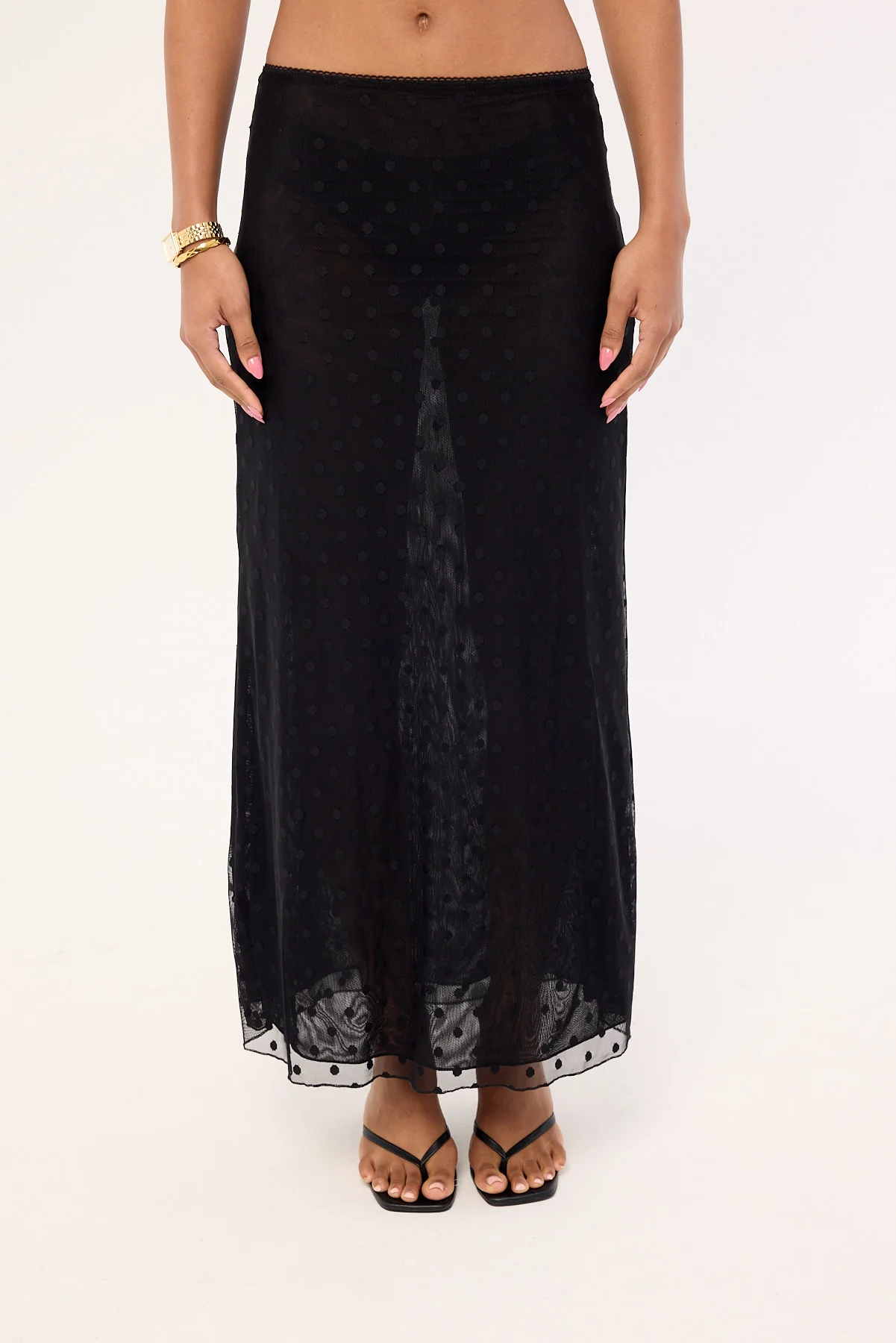 Luck & Trouble Bowie Sheer Polka Maxi Skirt Black - Image 10