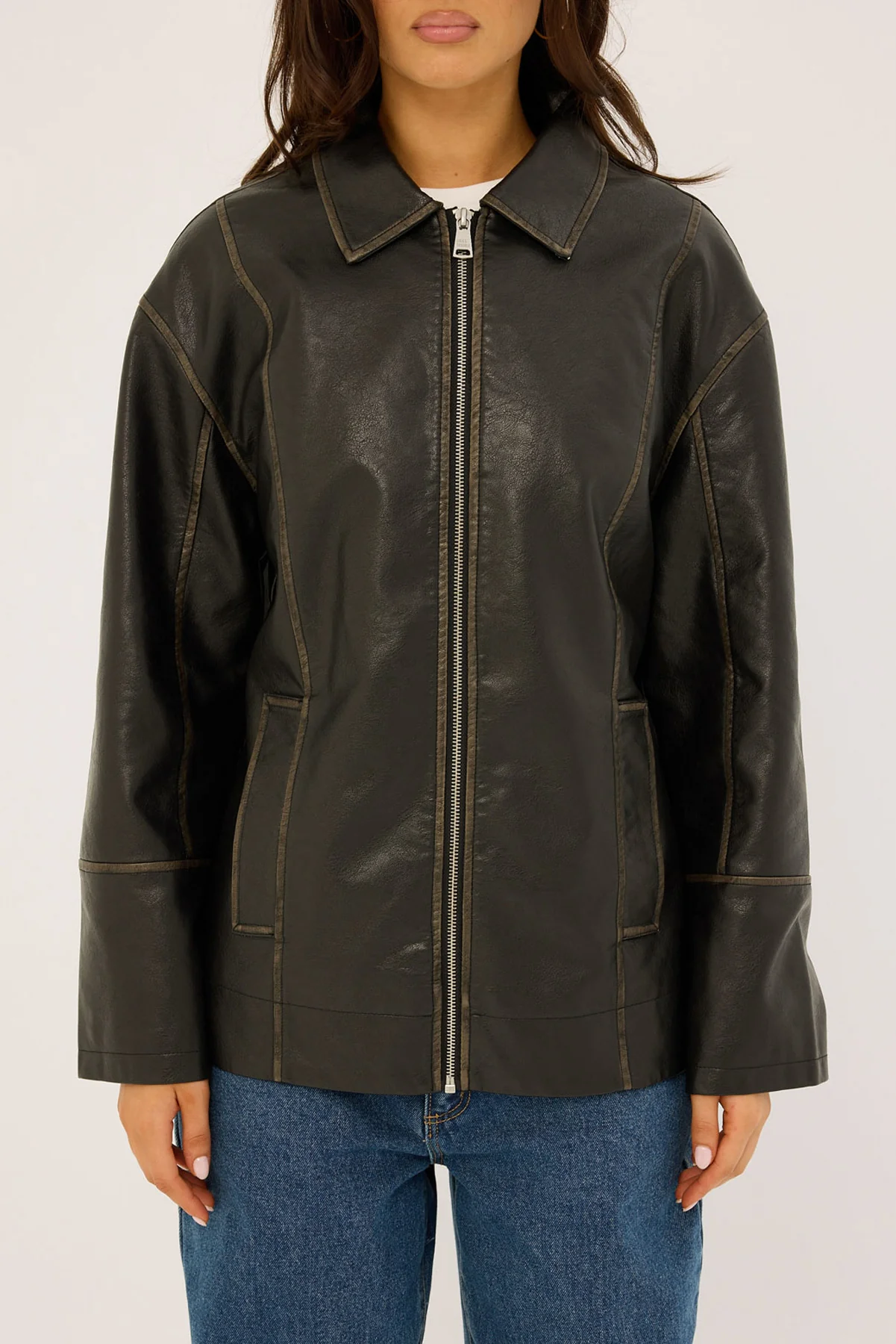 Luck & Trouble Bree Washed PU Jacket Washed Black - Image 8