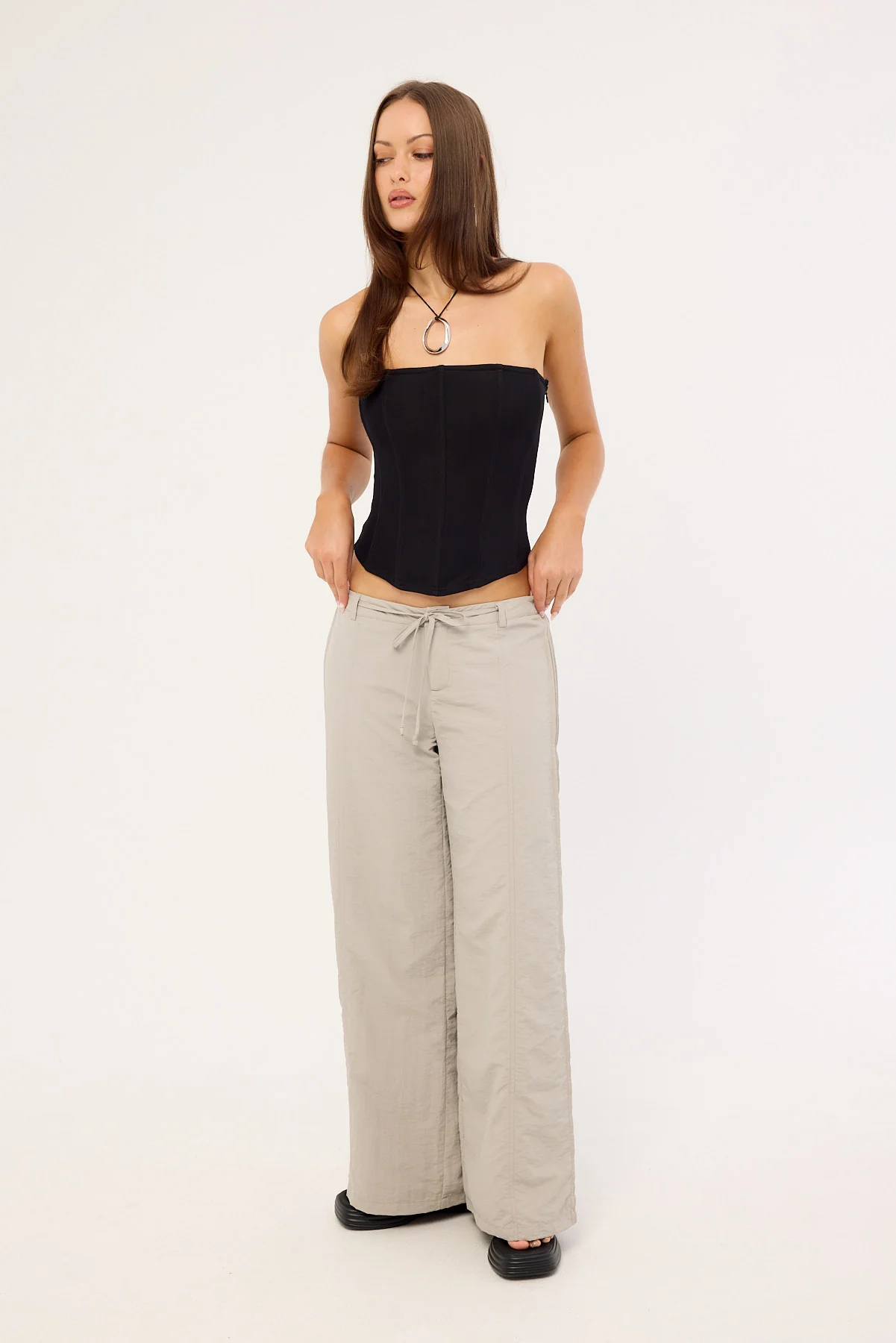 Luck & Trouble Briar Low rise Wide Leg Pant Grey - Image 5