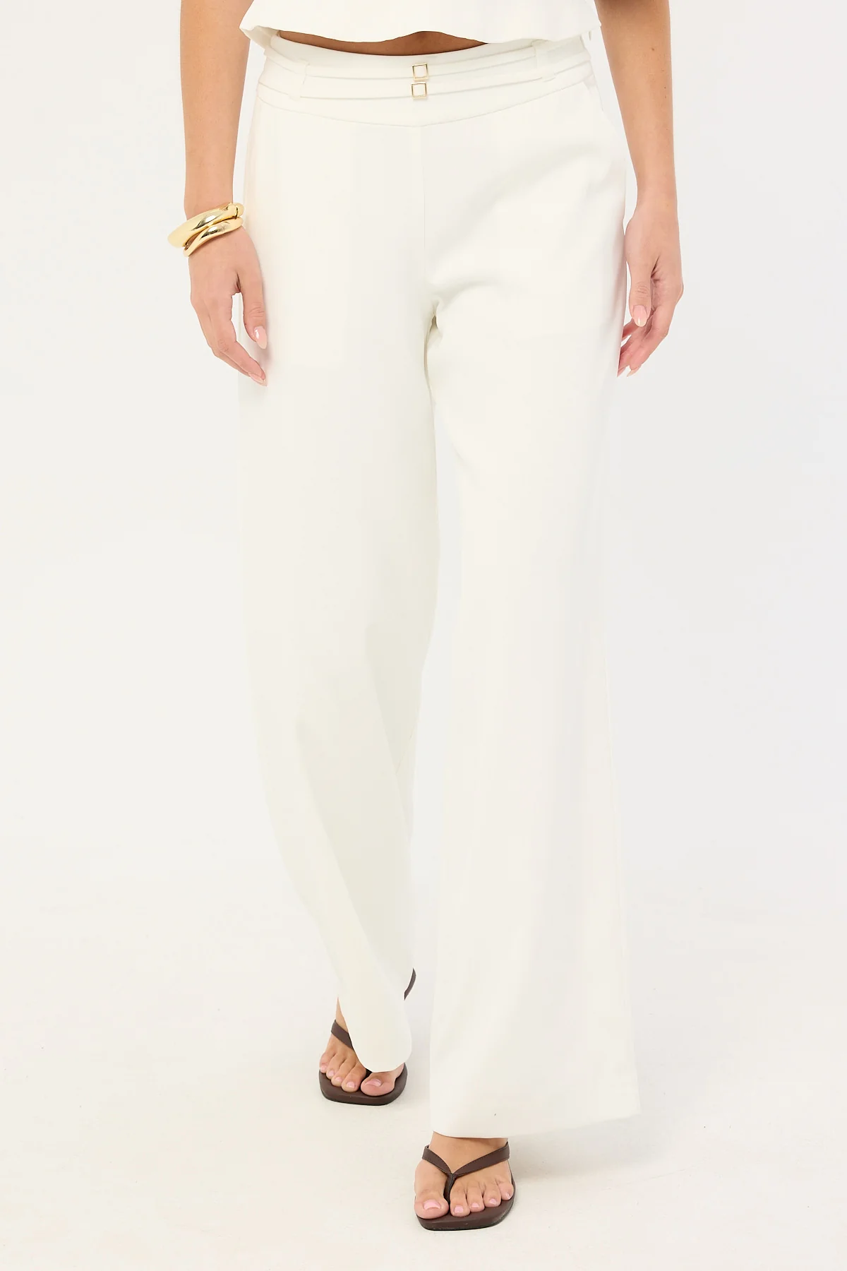 Luck & Trouble Bridgette Mid Rise Buckle Pant Off-White - Image 2