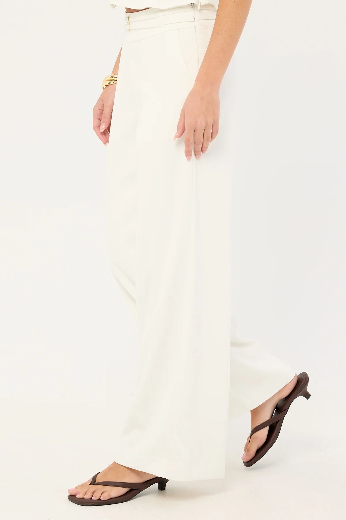 Luck & Trouble Bridgette Mid Rise Buckle Pant Off-White - Image 3