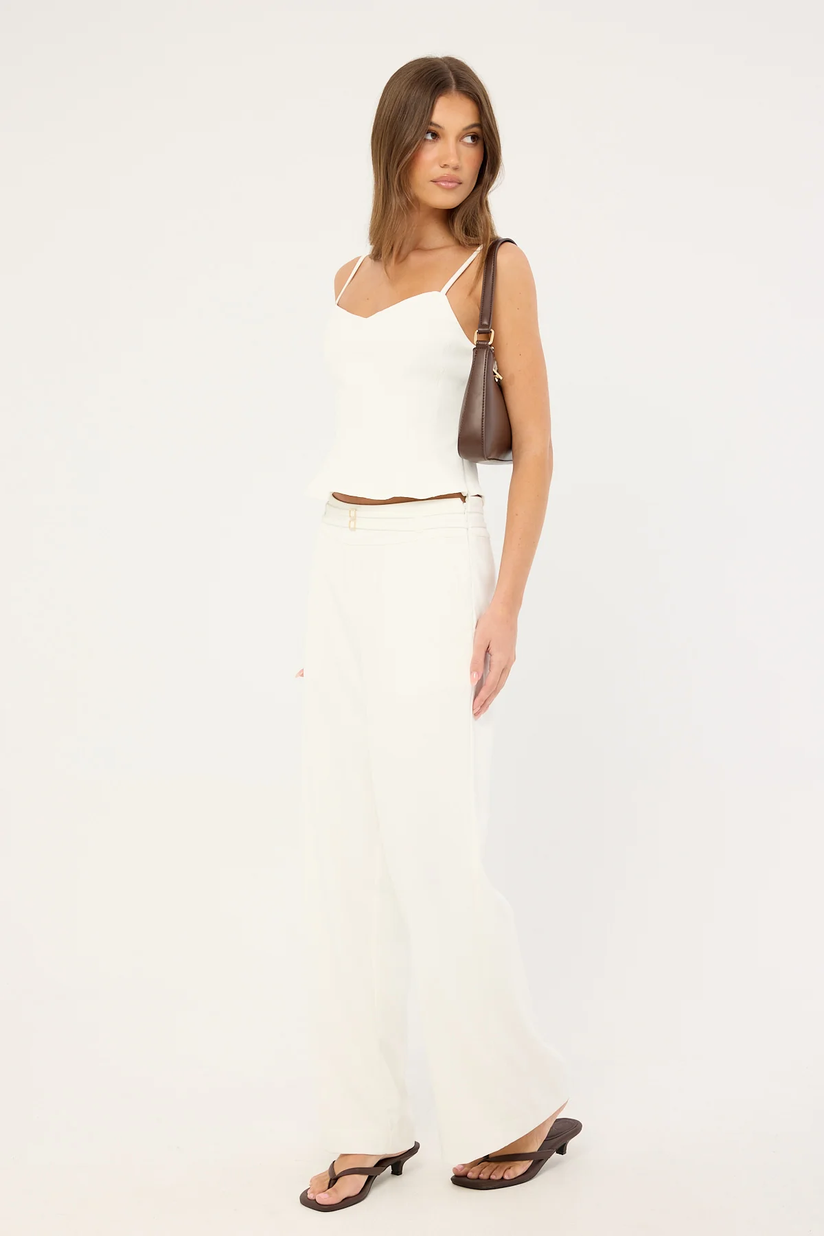 Luck & Trouble Bridgette Mid Rise Buckle Pant Off-White - Image 4