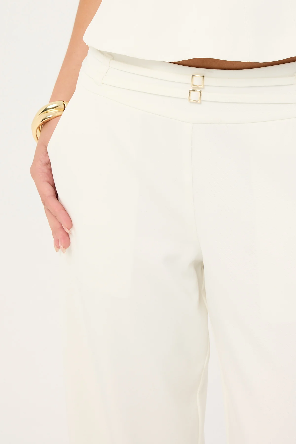 Luck & Trouble Bridgette Mid Rise Buckle Pant Off-White - Image 6