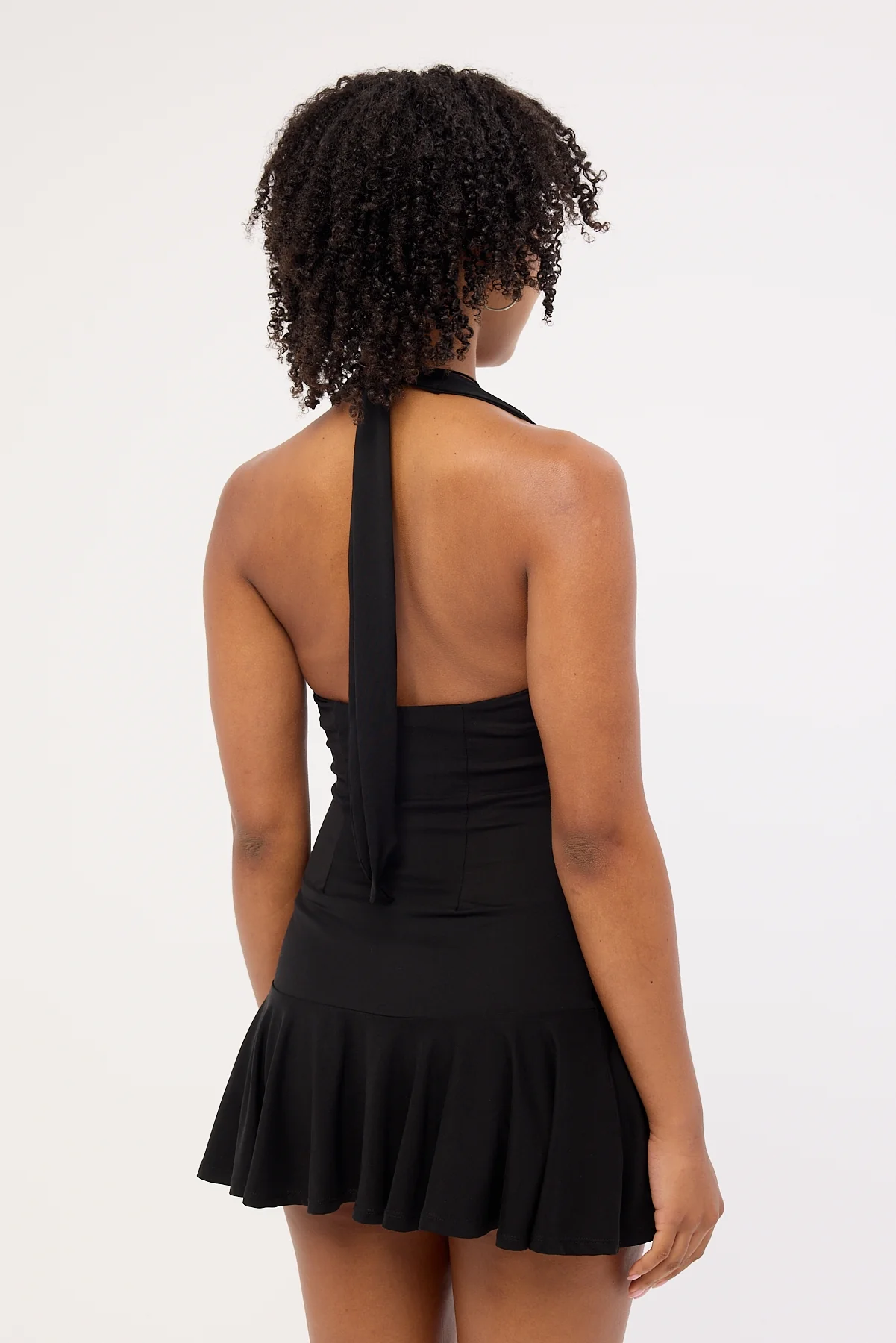 Luck & Trouble Brioni Ruched Halter Mini Dress Black - Image 7
