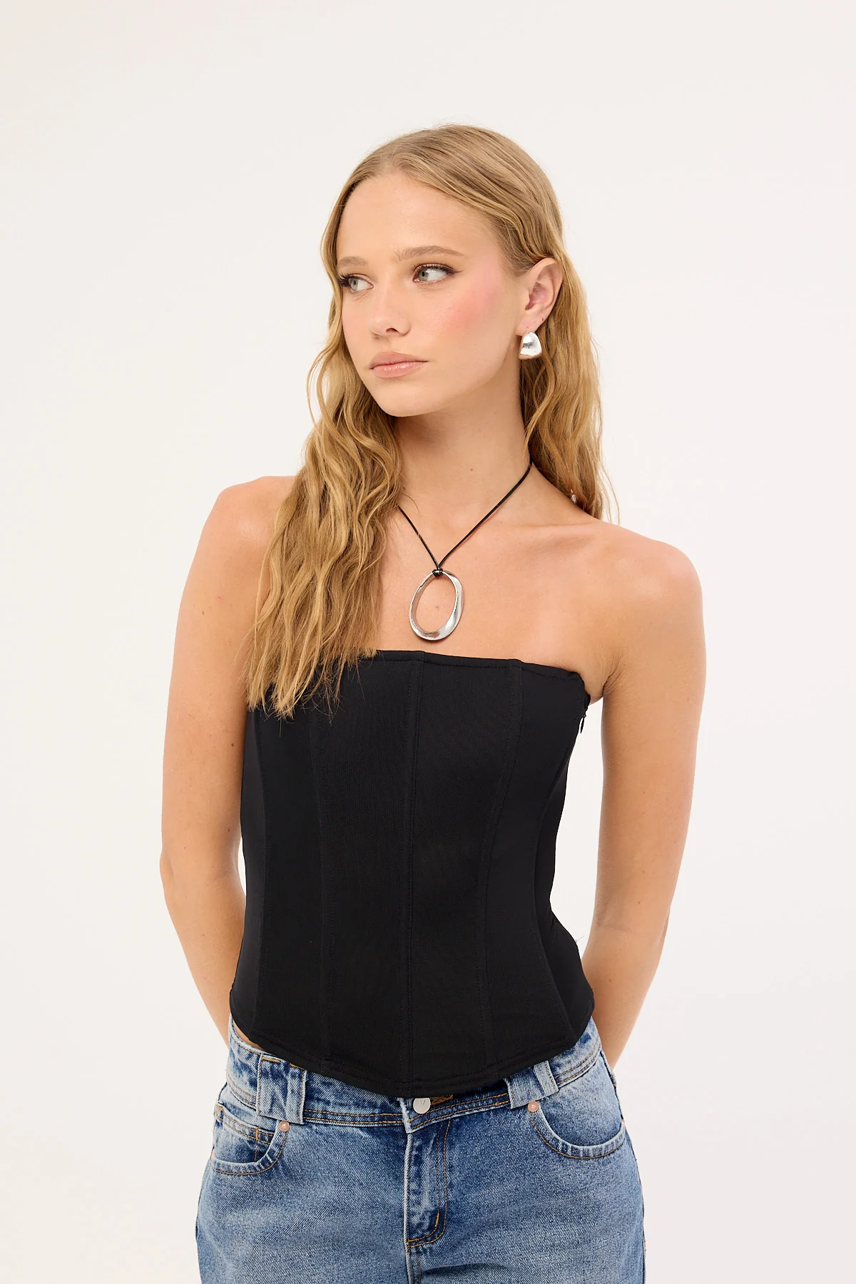 Luck & Trouble Bruna Strapless Mesh Corset Top Black - Image 2