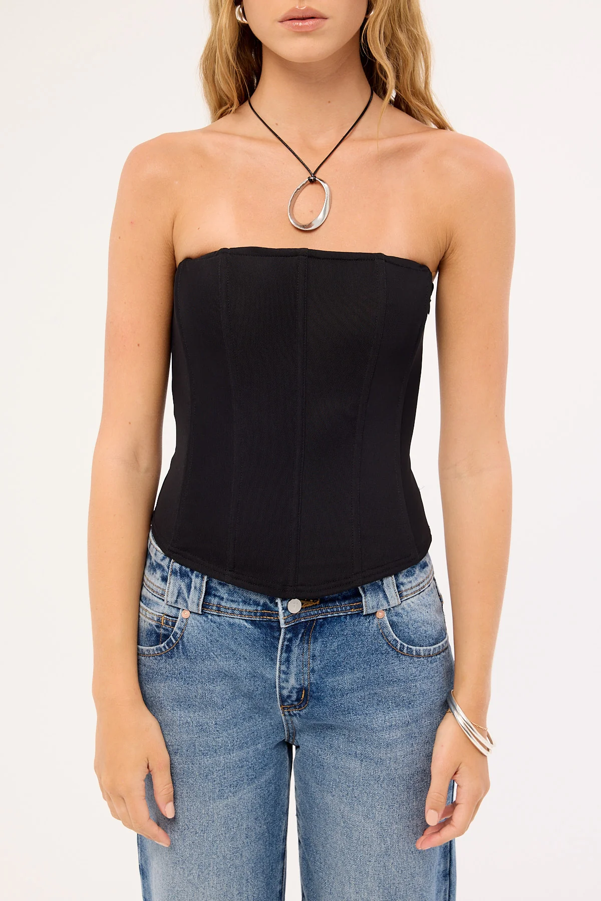 Luck & Trouble Bruna Strapless Mesh Corset Top Black - Image 7