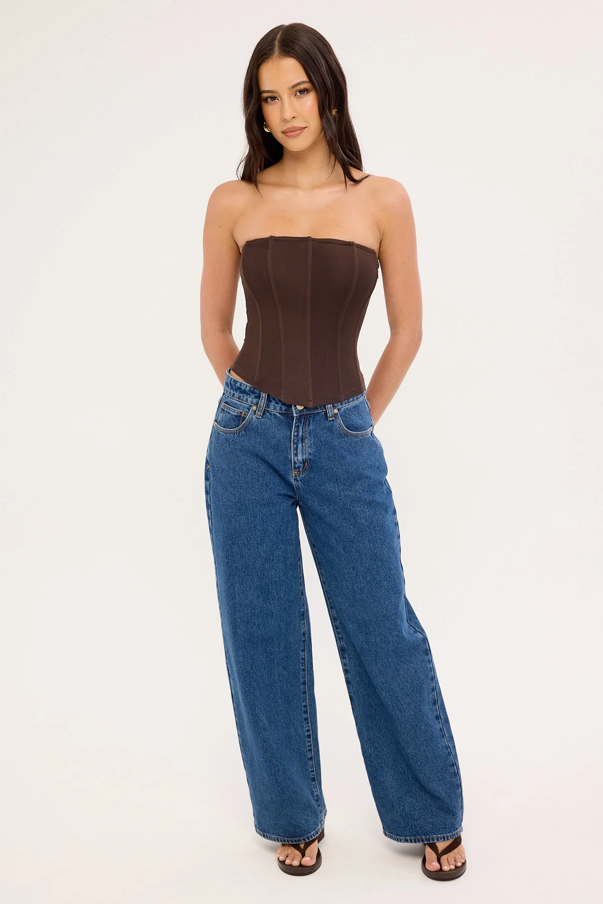 Luck & Trouble Bruna Strapless Mesh Corset Top Brown - Image 2
