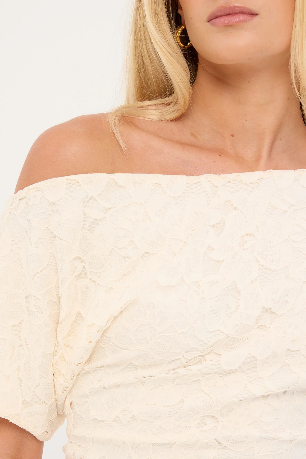 Luck & Trouble Bruni Off Shoulder Lace Top Cream - Image 3