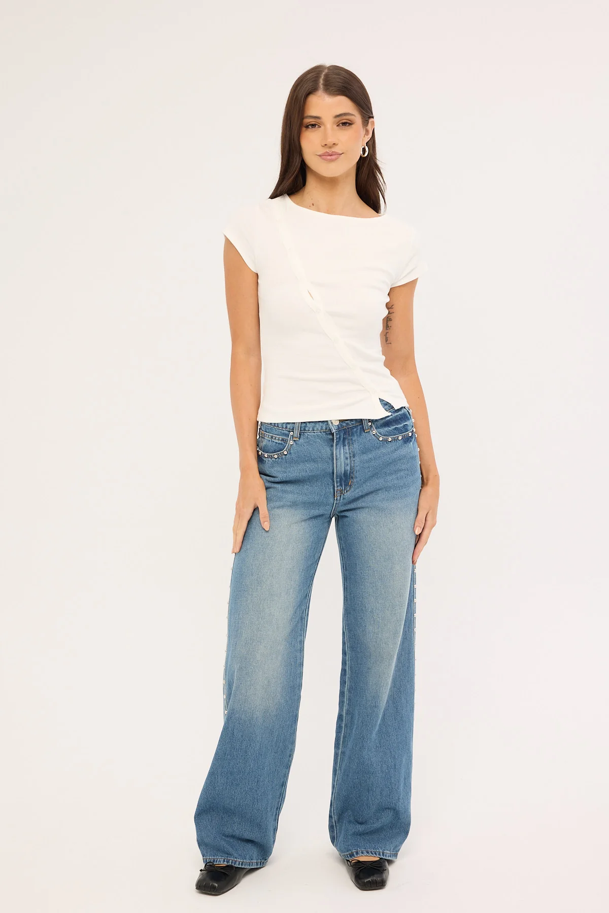 Luck & Trouble Brynn Button T-shirt Off White - Image 2