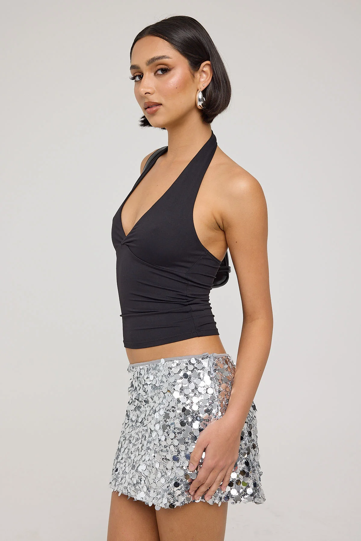 Luck & Trouble Bubble Light Sequin Mini Skirt Silver - Image 3