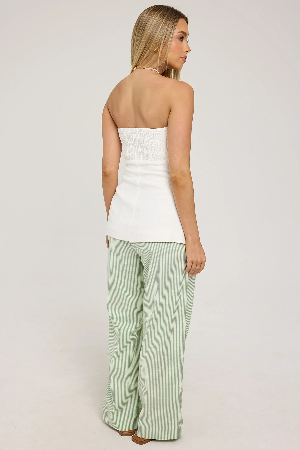 Luck & Trouble Calli Elasticated Stripe Pants Green and White Stripe - Image 3
