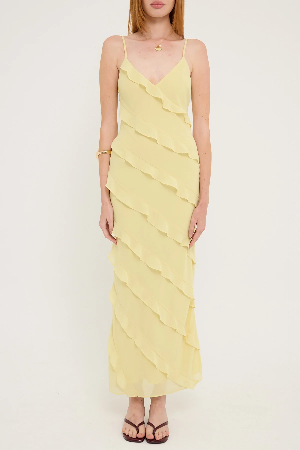 Luck & Trouble Chiffon Ruffle Maxi Dress Lemon - Image 5