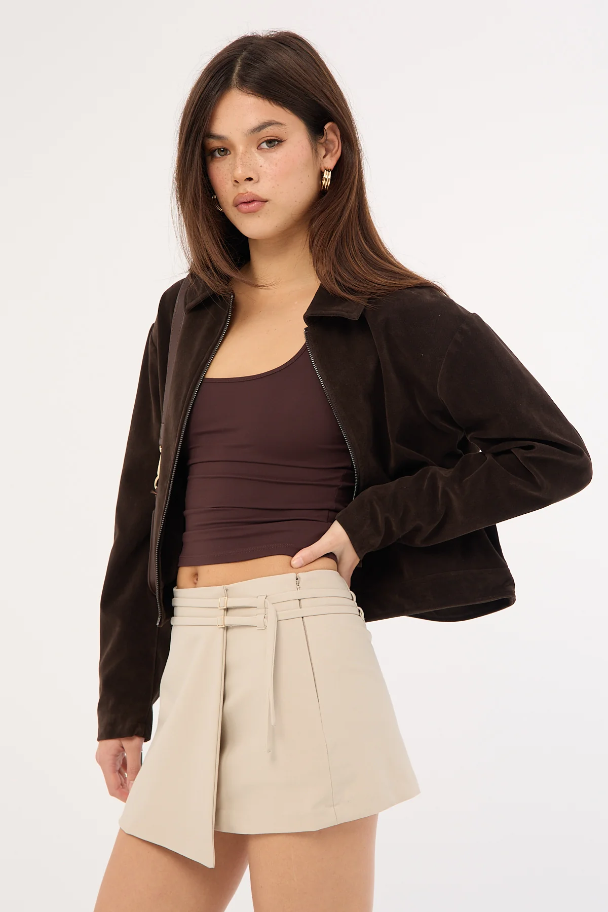 Luck & Trouble Cinnamon Double Belt Skort Cream - Image 3