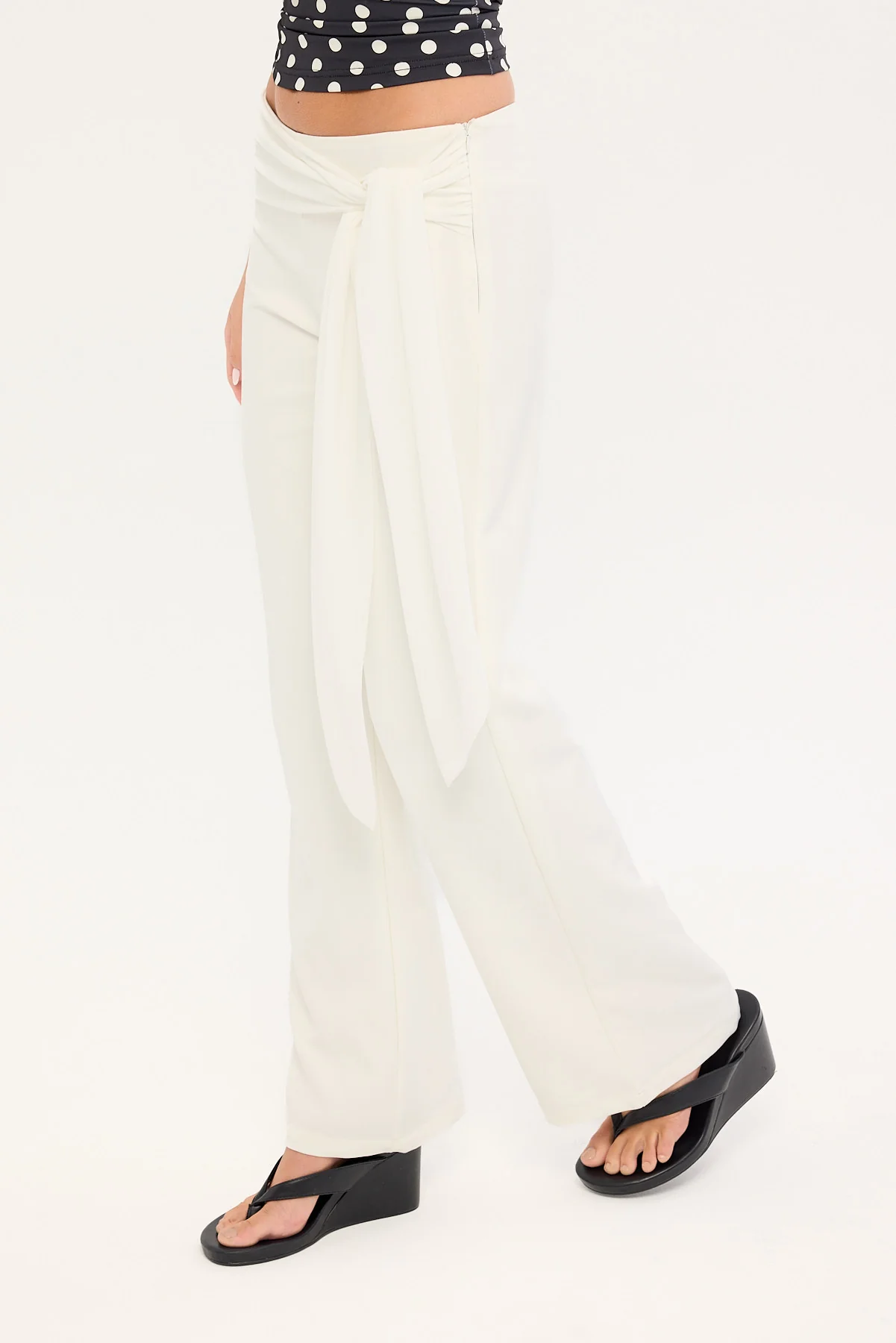 Luck & Trouble Connie Tie Low Rise Pant Cream - Image 3