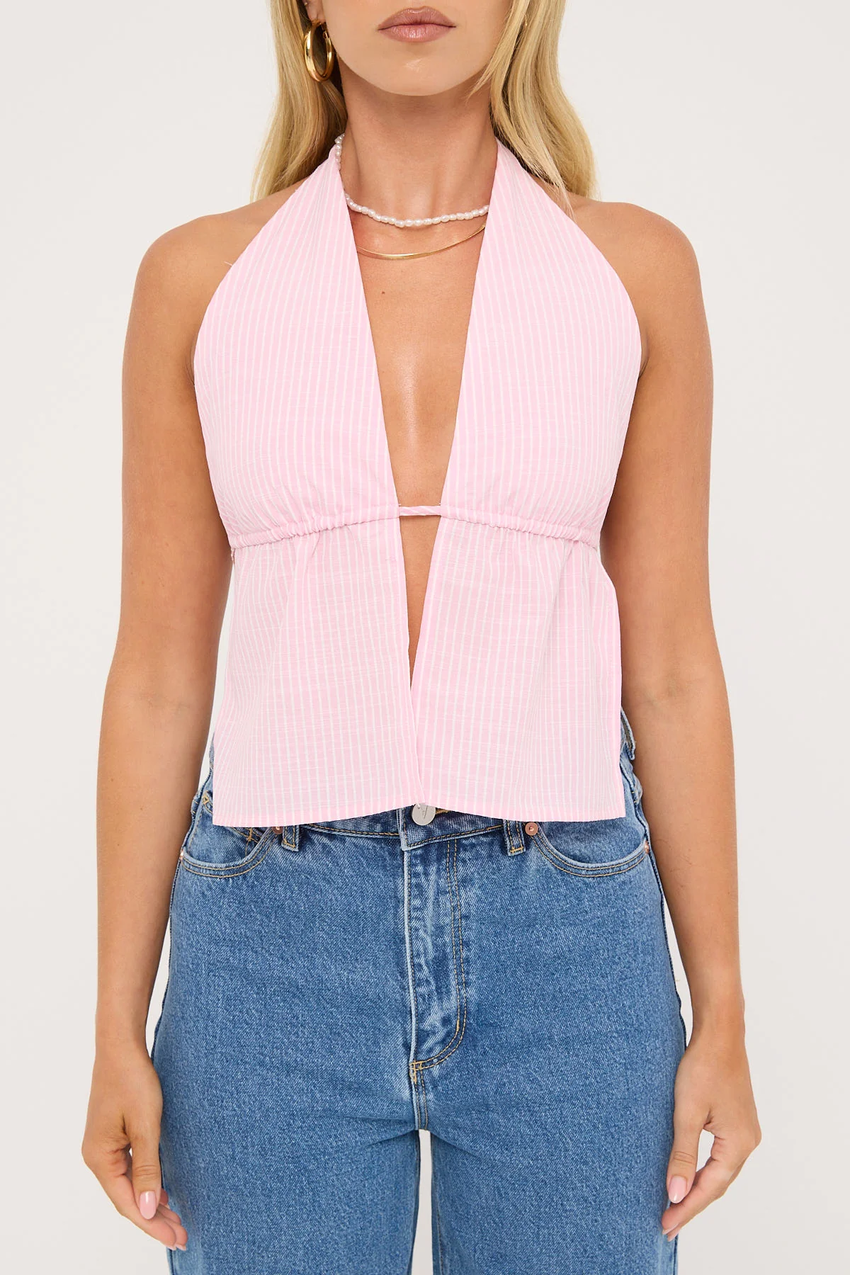 Luck & Trouble Cyan Stripe Halter Top Pink Stripe - Image 6