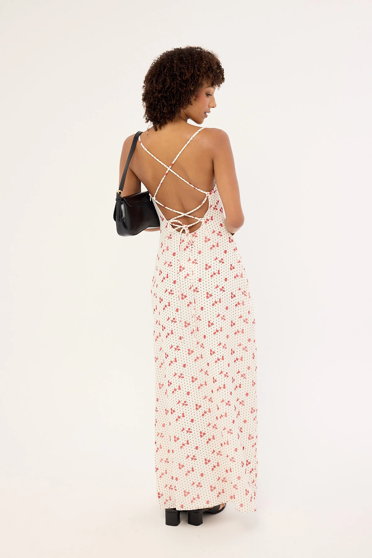 Luck & Trouble Daisie Polka Lace Up Maxi Dress Off White Print - Image 4