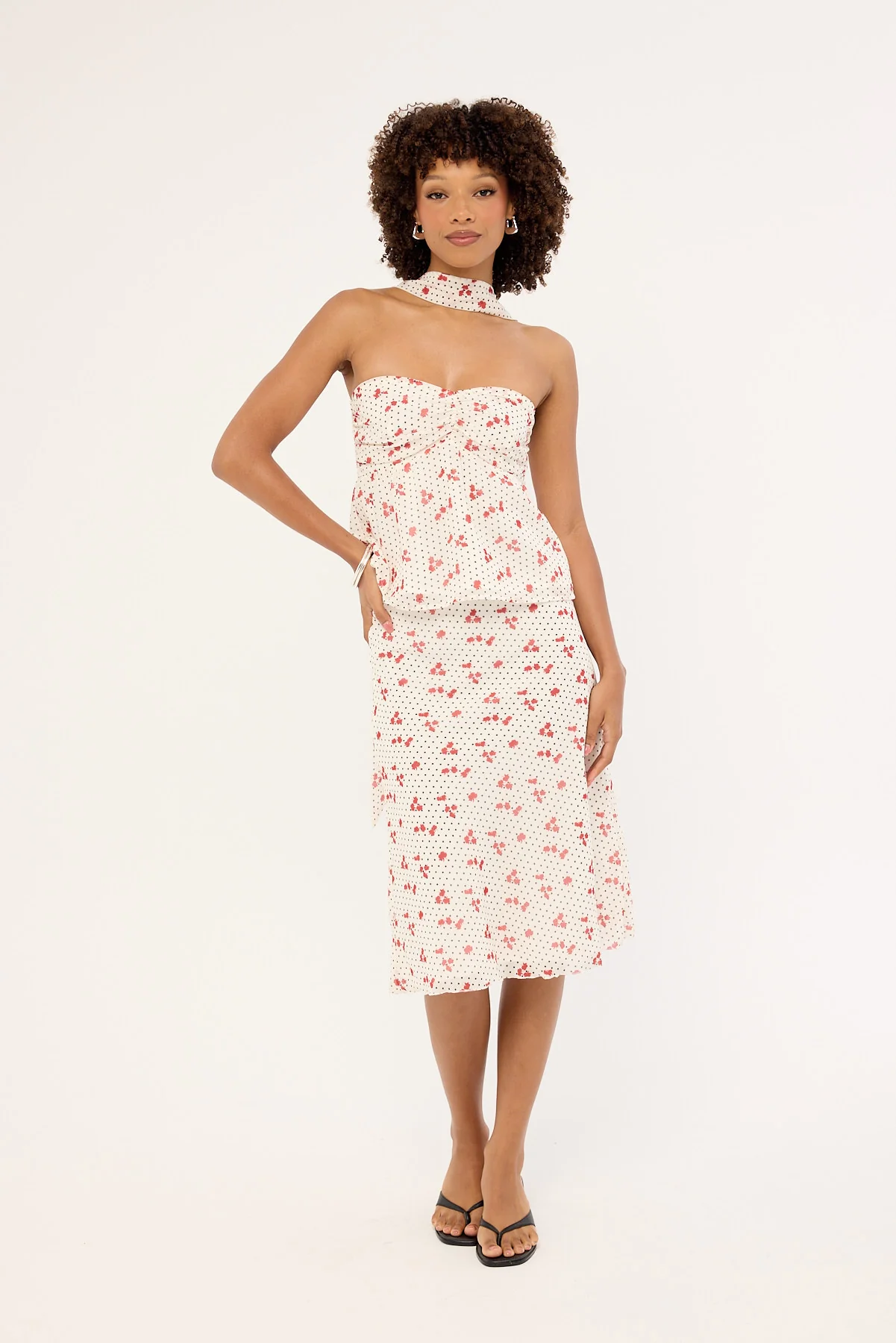 Luck & Trouble Daisie Polka Midi Skirt Off White - Image 6