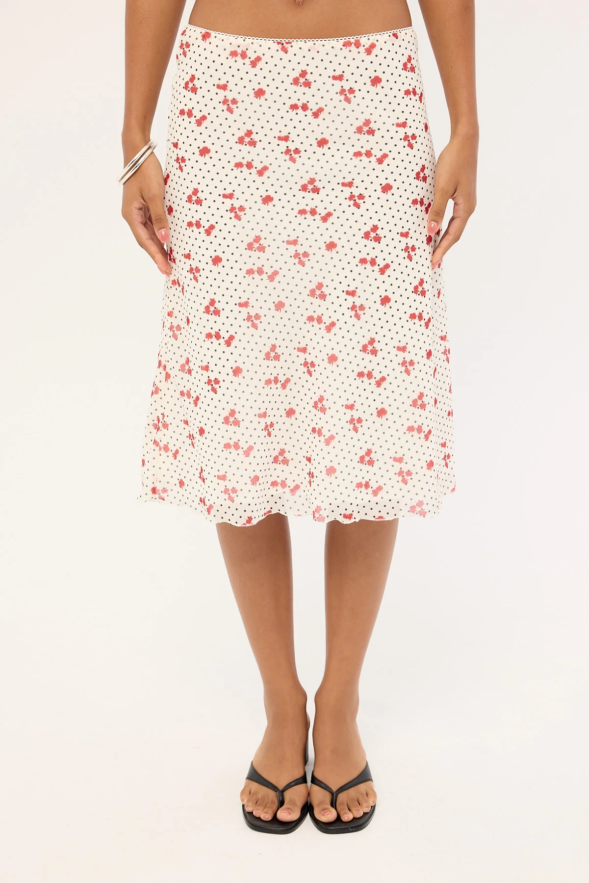 Luck & Trouble Daisie Polka Midi Skirt Off White - Image 8
