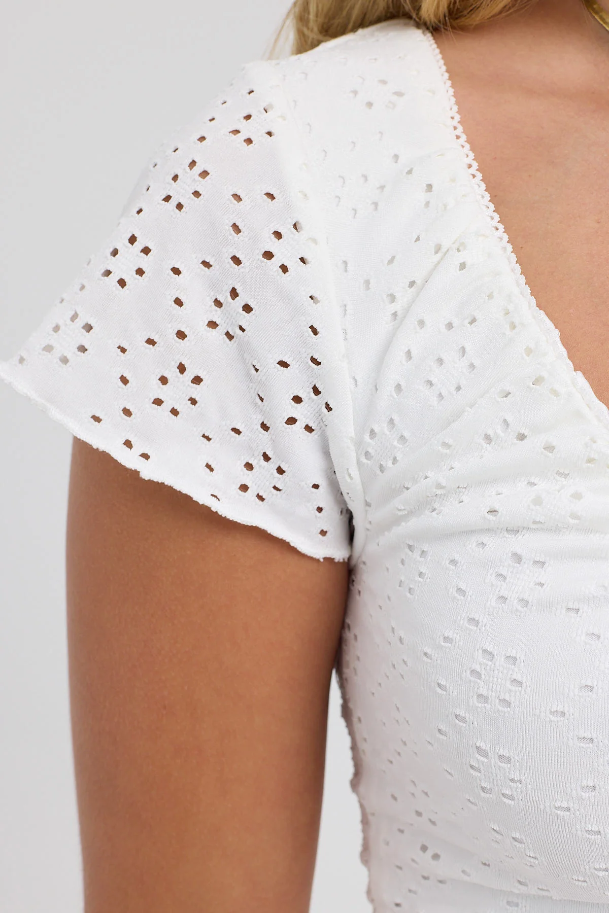 Luck & Trouble Dala Stretch Broderie Mini Dress White - Image 5